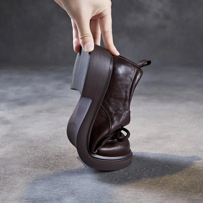 DRKANOL 2025 Women Genuine Leather Shoes Handmade Retro British Style Thick Heel Round Toe Comfort Casual Single Shoes H258569Z