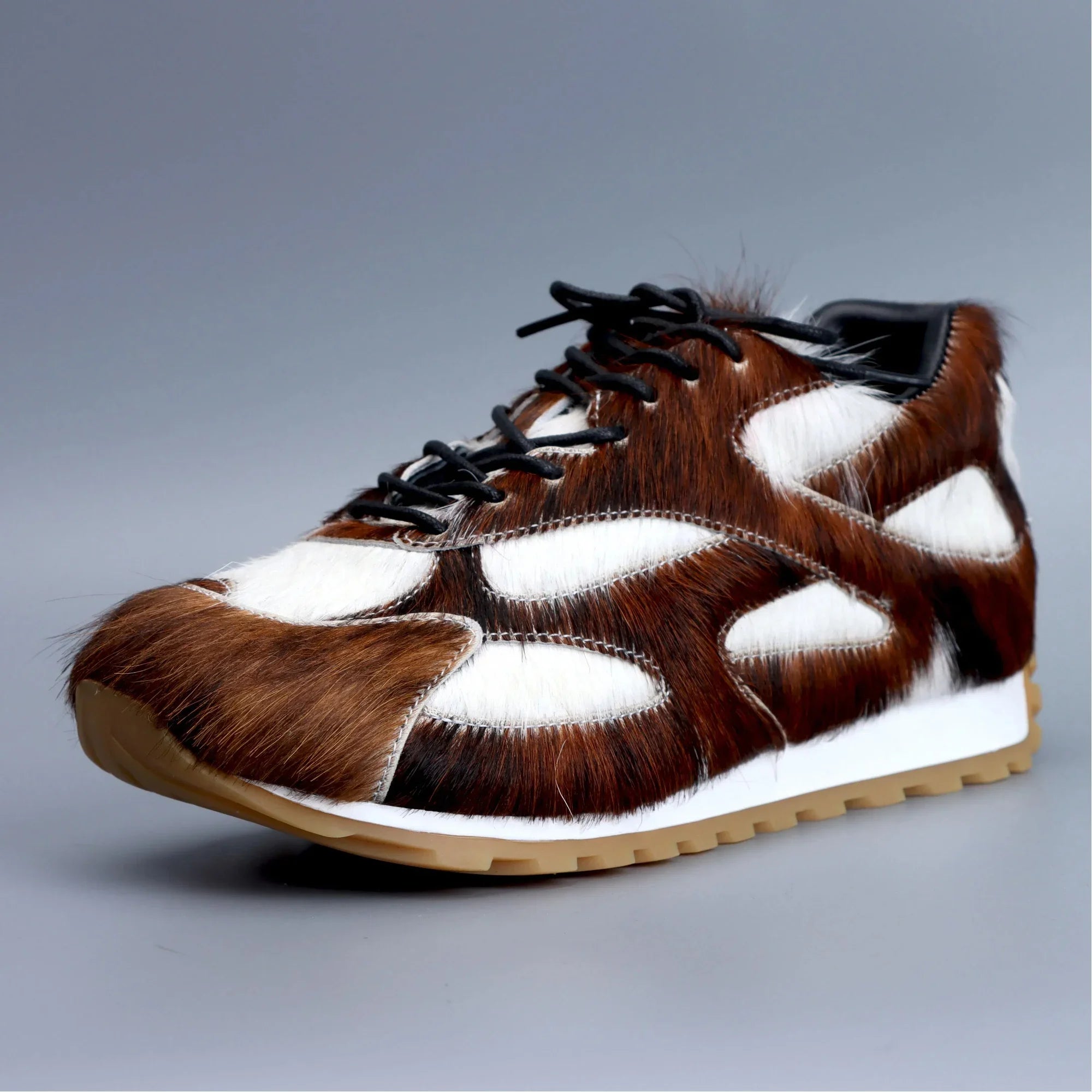 Luxury Athletic Low-top Natural Calf Hair Prints Sneakers with Leather Lined Lace Up Designer Casual Shoes Fashion Footwear