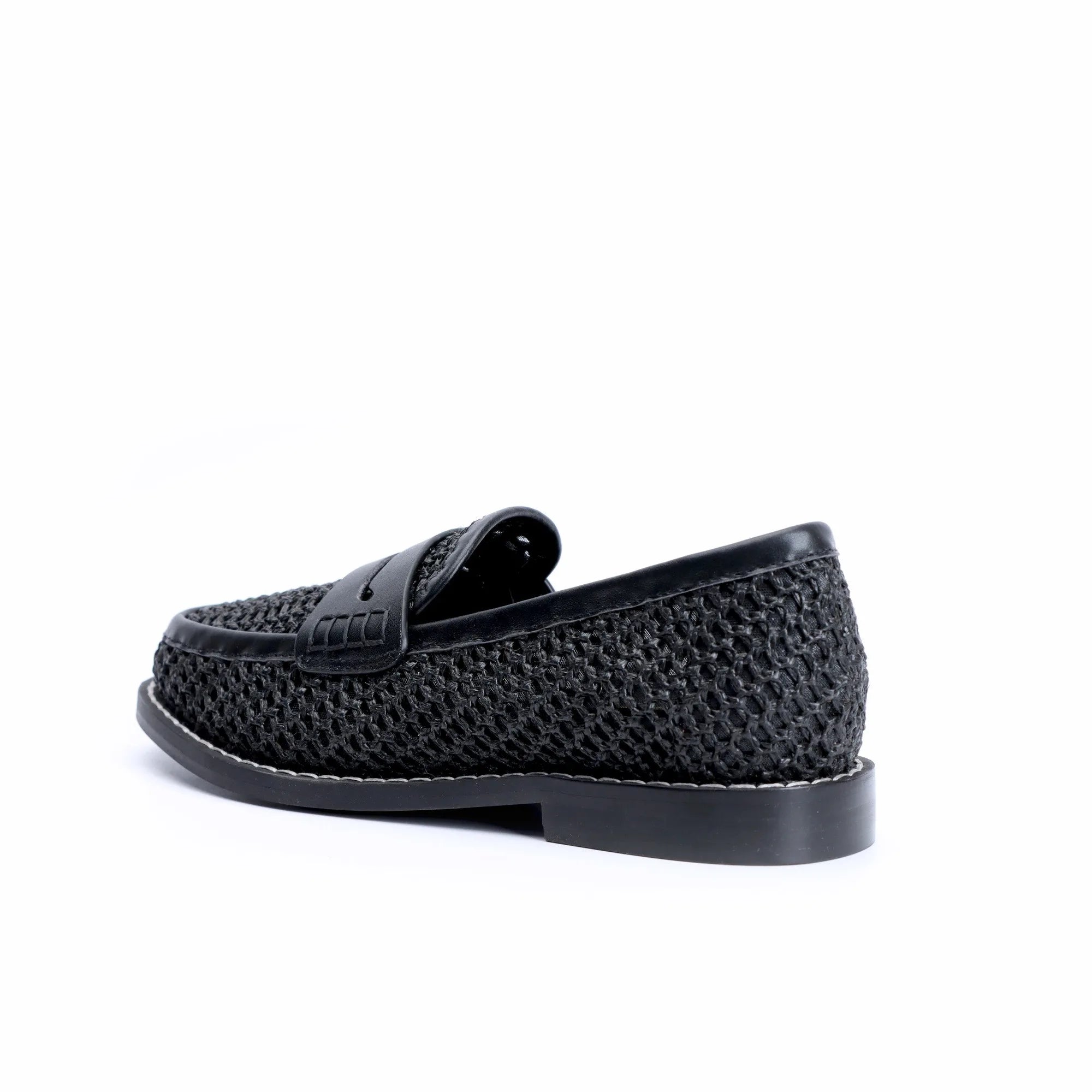 Women's Breathable Black Woven Mesh Peny Loafers with Leather Monk Strap and Soft Insole - Perfect for Office and Casual Wear