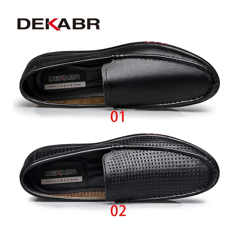 DEKABR Brand Genuine Leather Leisure Loafer Fashion Breathable Driving Shoes Slip On Comfortable Flats Men Shoes Size 36-46