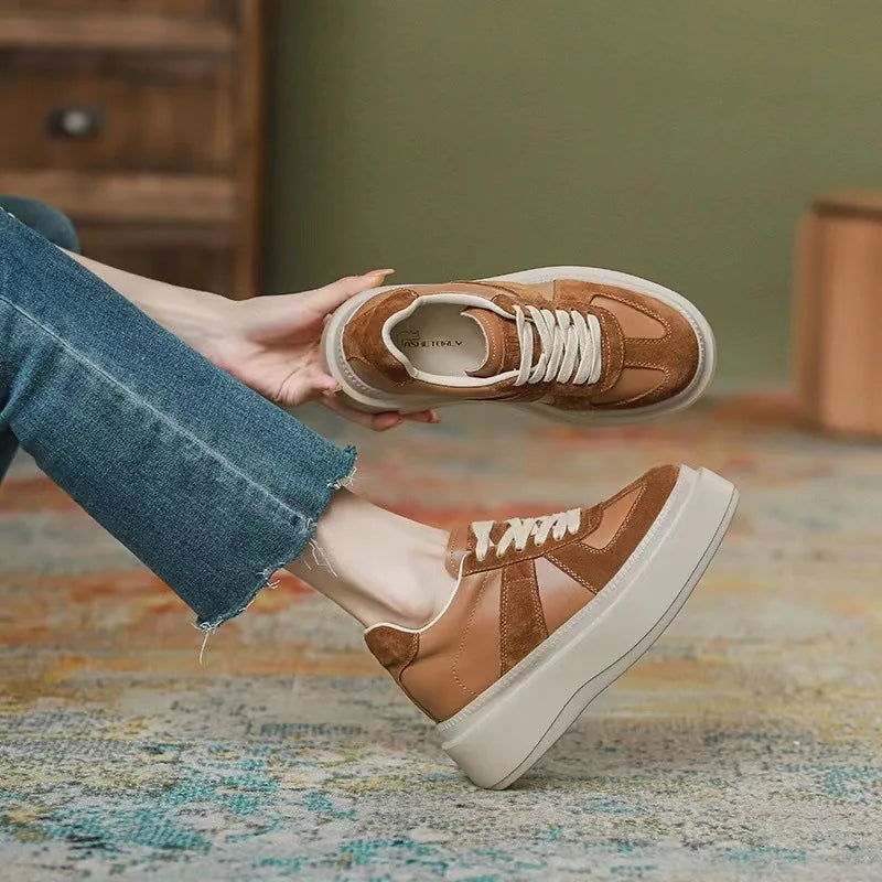 Fujin 9cm 6cm Patent Genuine Leather Suede Women Casual Spring Shoes Super Thick Fashion Sneakers Chunky Shoes Platform Wedge