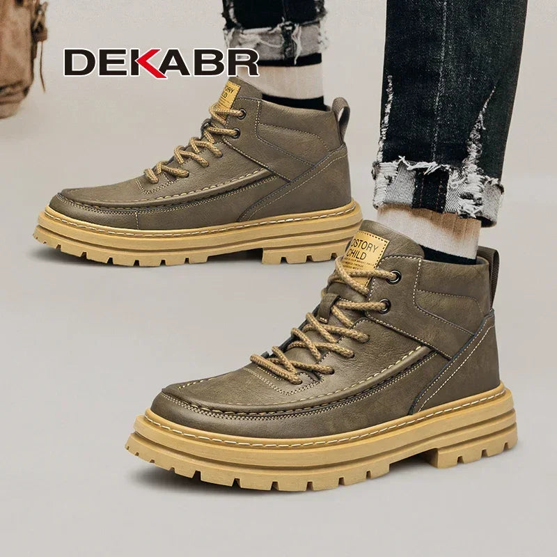 DEKABR Genuine Leather Men's Ankle Boots Luxury Comfortable Style Shoes Casual Personalized Handmade Thick Sole Boots Size 38-48
