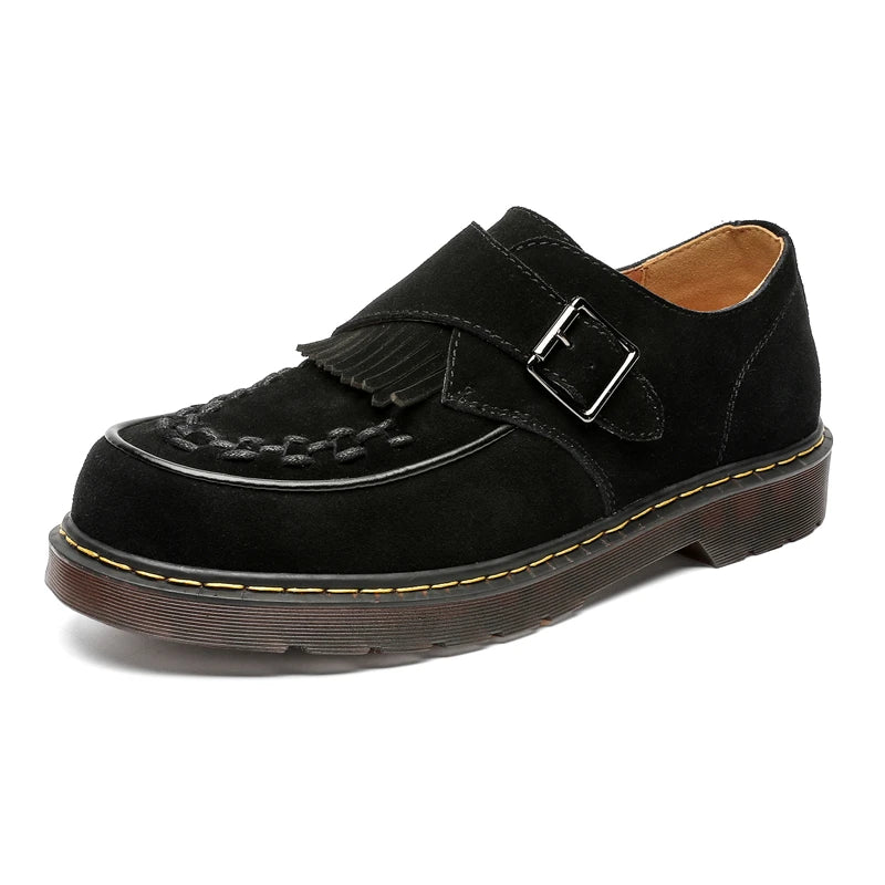 STRONGSHEN Men Retro Suede Leather Shoes Tassel Lightweight Flats Loafers Casual Shoes Thick Platform Luxury Fashion Formal Shoe