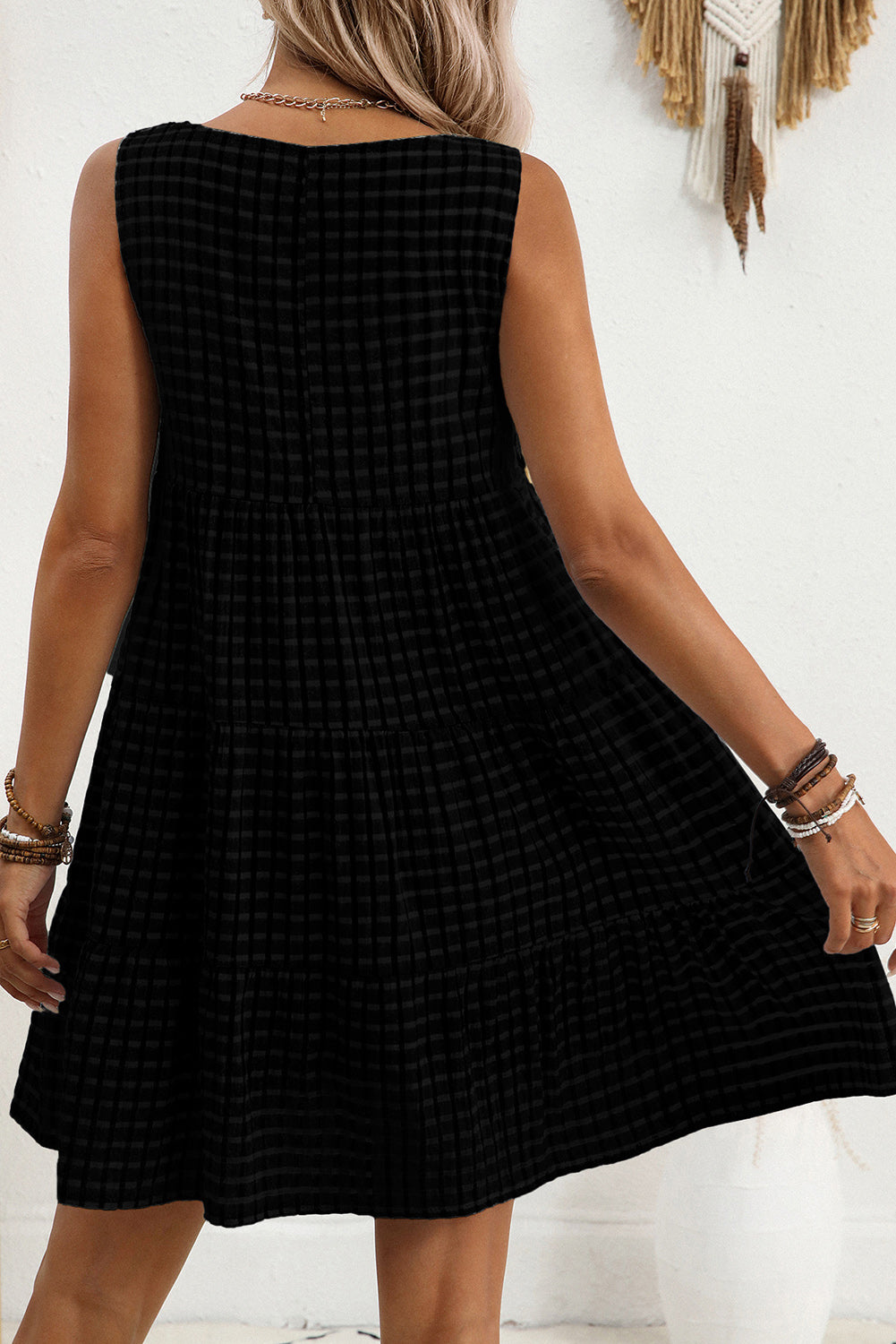 White Gingham High Waist Sleeveless Mini Dress