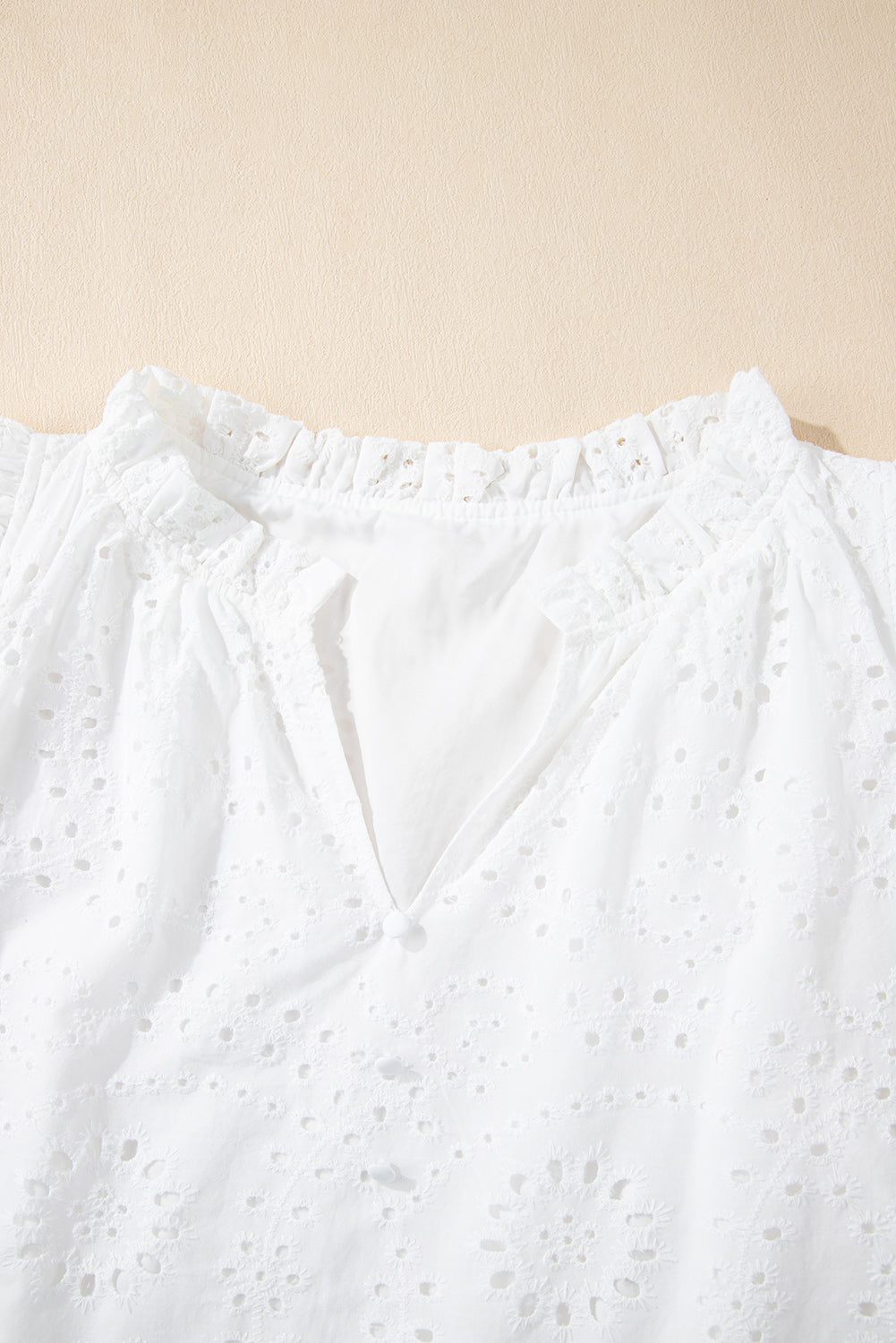 White Eyelet Flutter Sleeve V Neck Blouse
