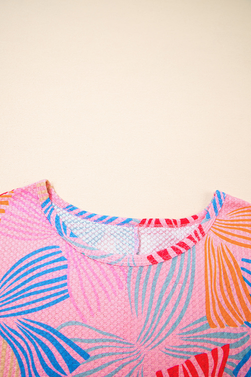 Sky Blue Bowknot Print Waffle Loose Tee