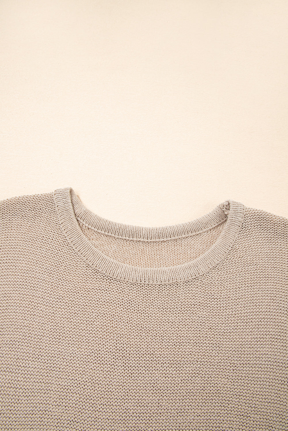 Beige Shiny Plain Short Sleeve Knit Top