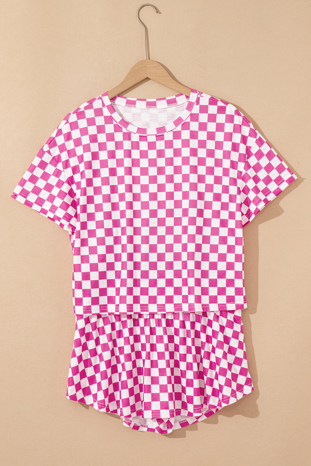 Black Checkerboard T Shirt and High Waist Skorts Set