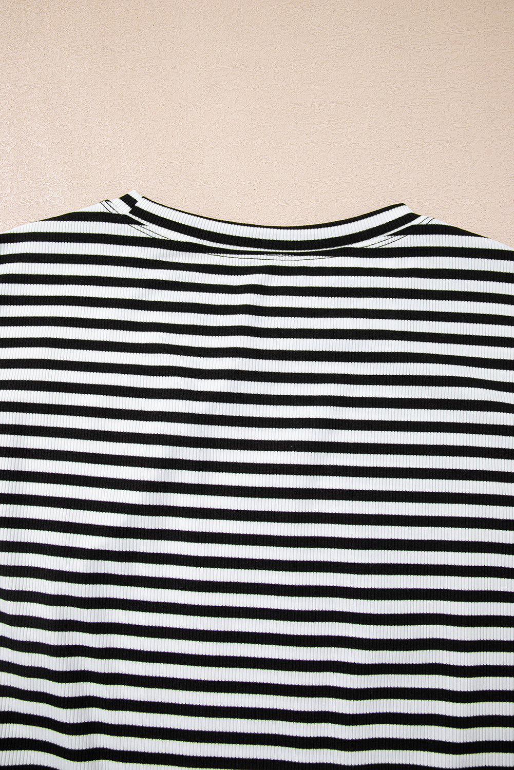 Red Stripe Ribbed Cap Sleeve Round Neck T Shirt