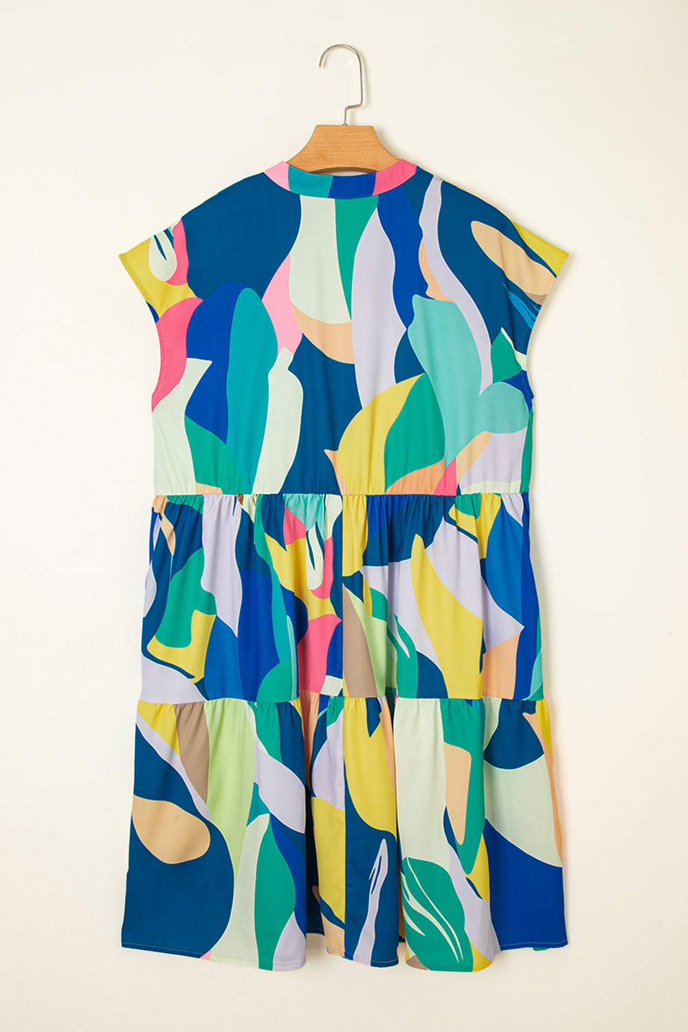 Blue Abstract Print V-Neck Short Sleeve Mini Dress