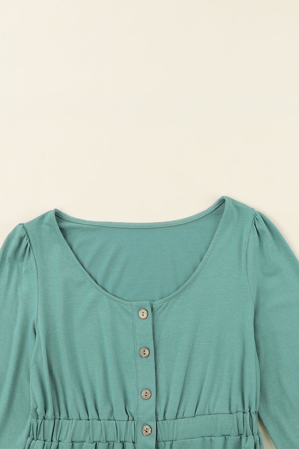Green Casual Button Up Ruched Waist Short Dress