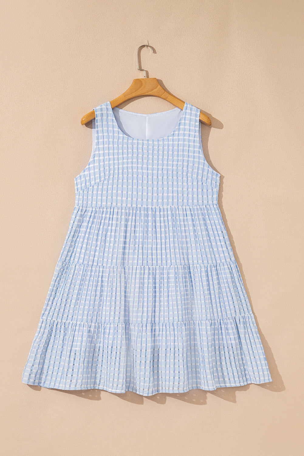 White Gingham High Waist Sleeveless Mini Dress