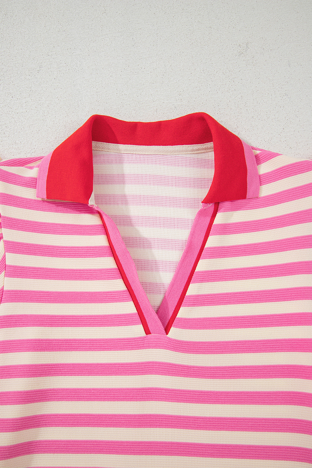 Dark Blue Striped Ruffle Short Sleeve Pop of Color Neckline Dress