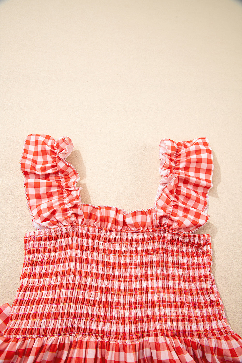 Red Plaid Square Neck Sleeveless Maxi Dress