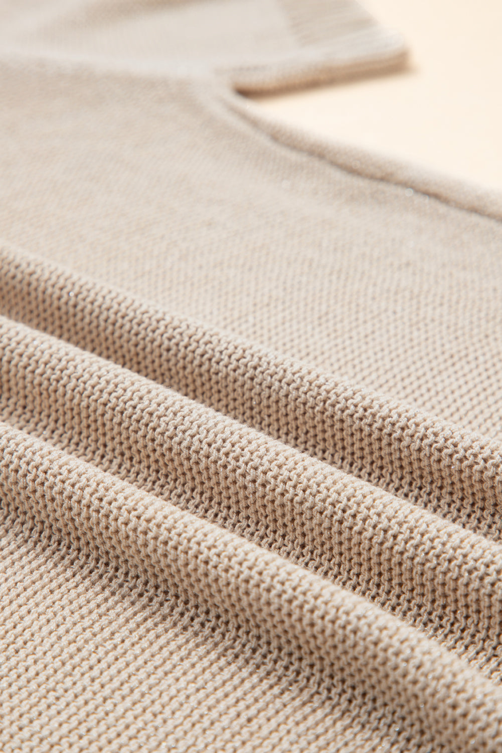 Beige Shiny Plain Short Sleeve Knit Top