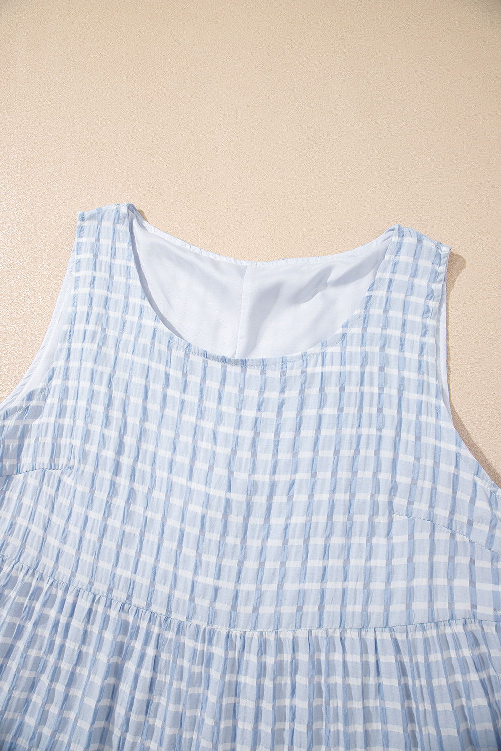 White Gingham High Waist Sleeveless Mini Dress