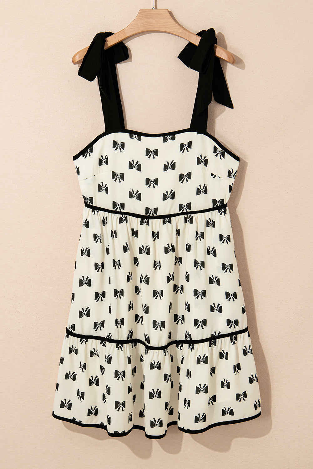 White Bow Contrast Trim Knotted Shoulder Mini Dress