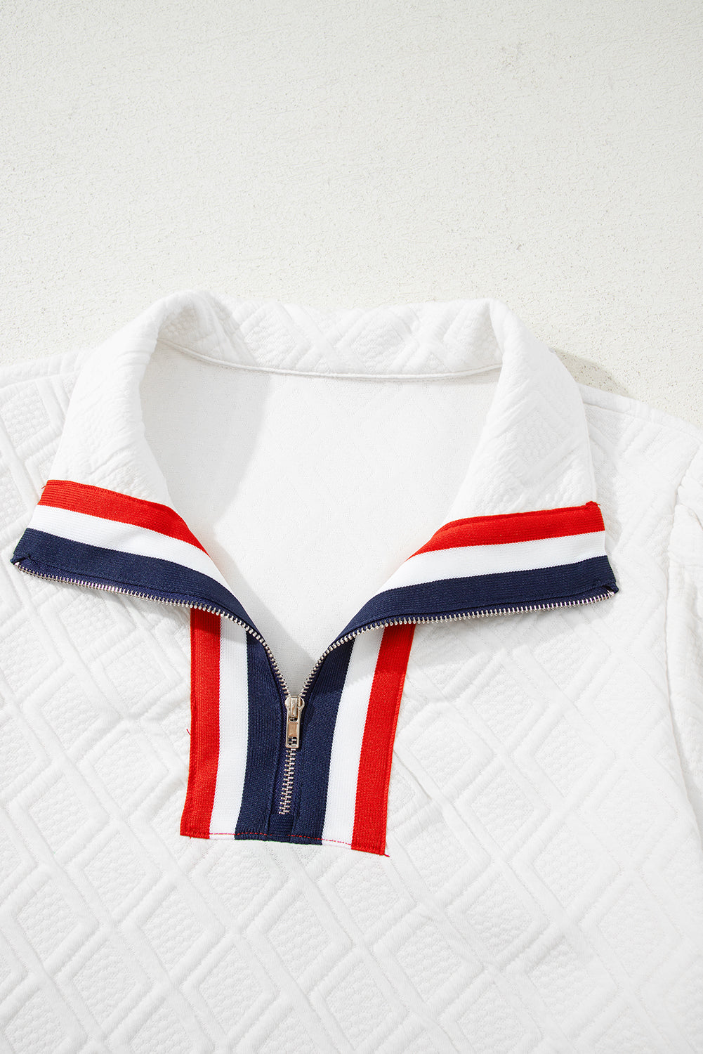 White Pop of Color Neckline Checkered Textured Puff Sleeve Mini Dress