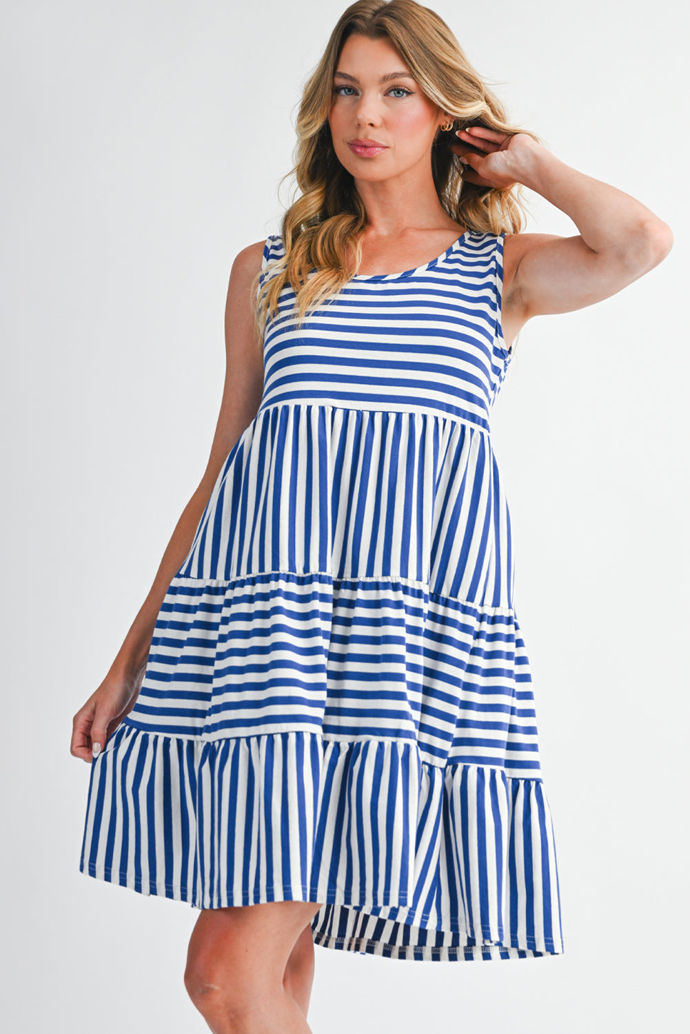 Black Stripe U Neck Sleeveless Loose Fit Mini Dress