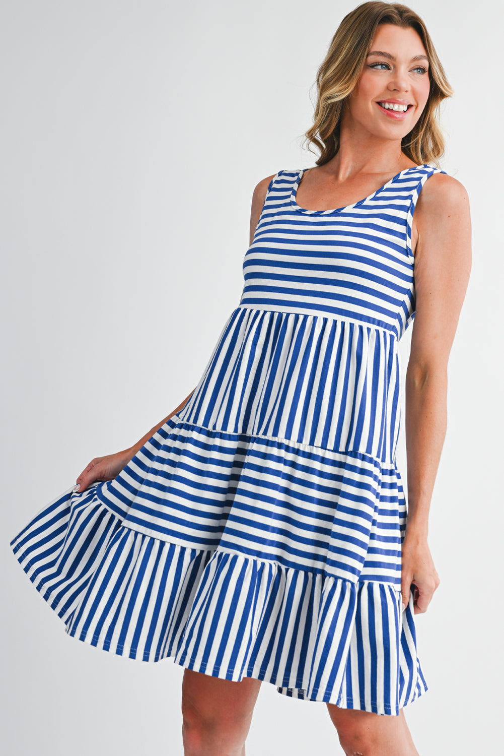 Black Stripe U Neck Sleeveless Loose Fit Mini Dress