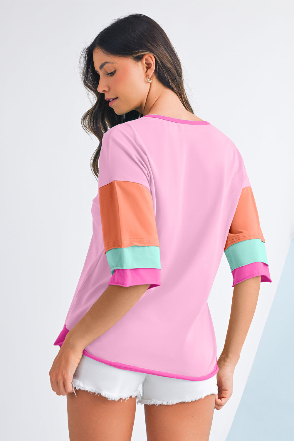 Mint Green Solid Color Half Sleeve Henley Top