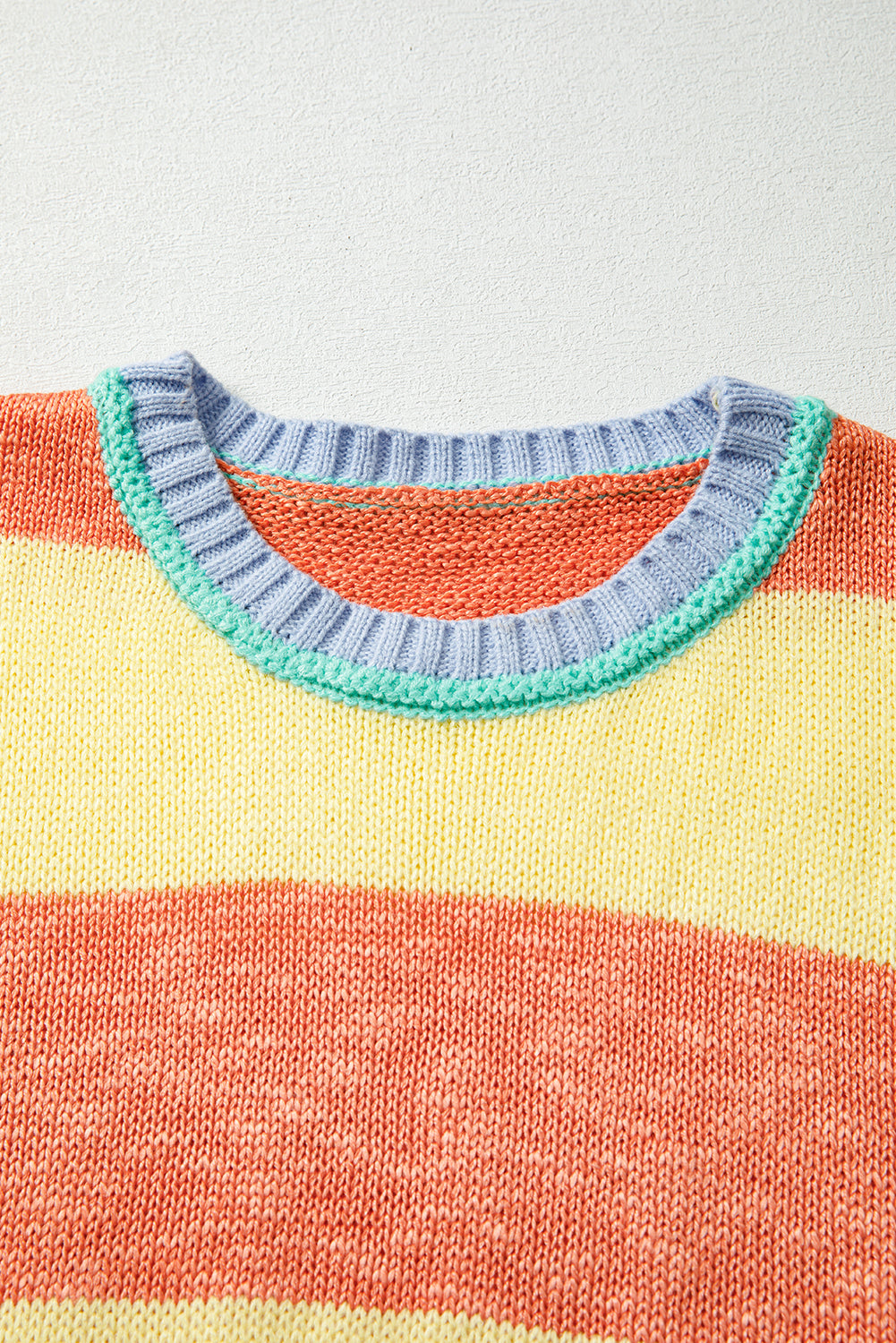 Yellow Stripe Contrasting Trim Round Neck Oversized Sweater