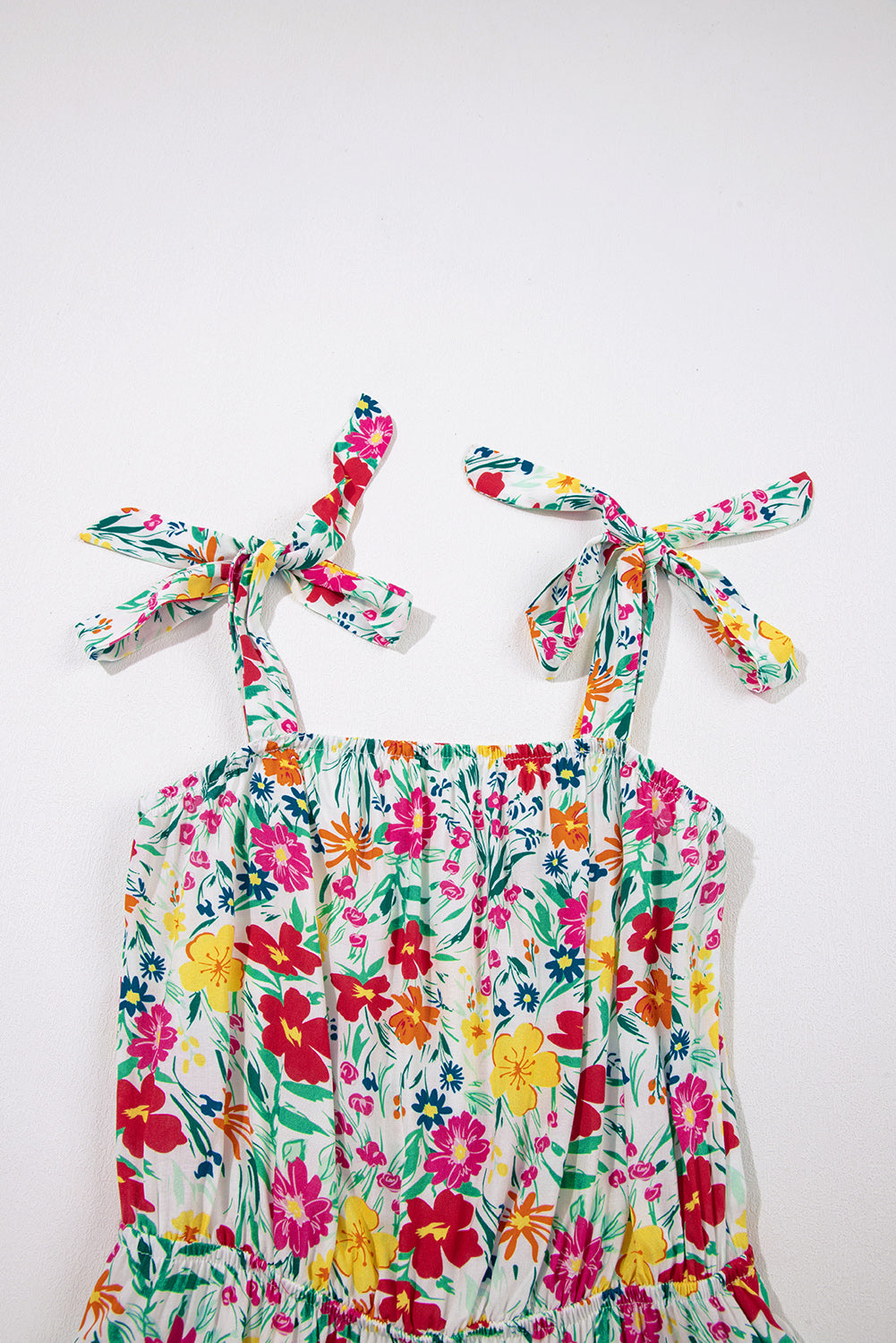 Red Floral Print Knotted Strap Cinched Waist Ruffle Hem Mini Dress